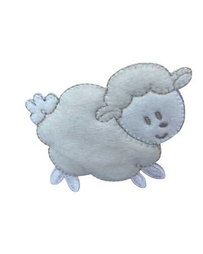 Baby Thermoadhesive Application Embroidered Sheep Head White Velvet 9x6 Cm