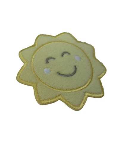Application Sun Star Yellow Velvet Cheeks Embroidery Smiling 6x6 Cm