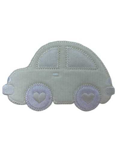 Aplicación Termoadhesivo Coche Bebé Terciopelo Ruedas Corazón 9X6 Cm