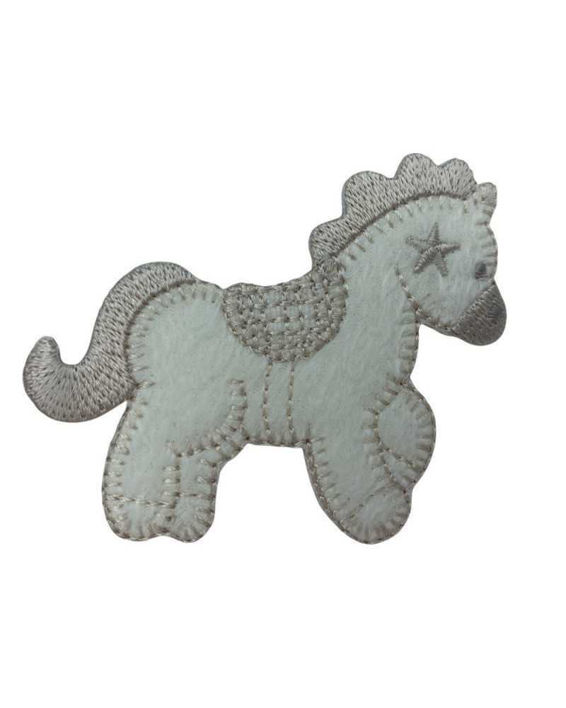 Aplicación Termoadhesiva Bebé Bordado Estrella Caballo Mini Pony Crema 55x65 Mm