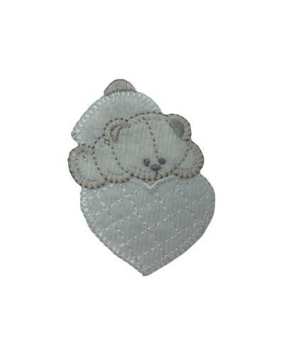 Thermoadhesive Application Baby Embroidery Cream Bear Heart Quilted Velvet 6X4 Cm