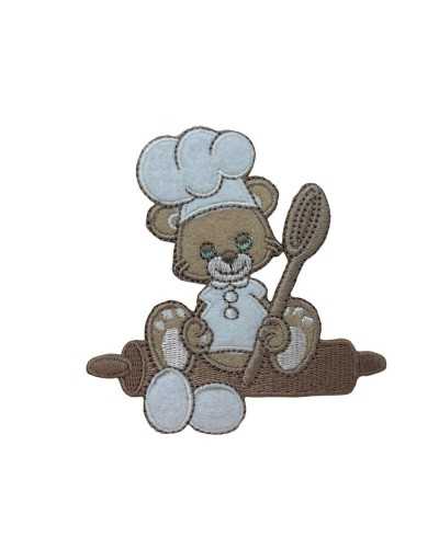 Applicazione Termoadesiva Baby Chef Cuoco Topolino Mestolo Mattarello Velluto 8 Cm
