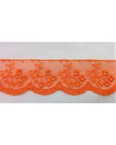 1.40 m Tulle trimmings embroidered scalloped flowers orange color 3 cm high