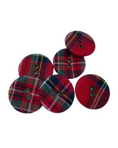 Flat Red Kilt Fabric Covered Button 2 Holes 18 Mm