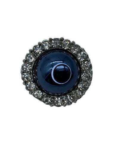 Jewel Button Domed Crown Strass Aluminum Silver Shank Blue Pearl 18 Mm