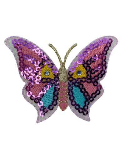 Thermoadhesive Application Patch Marbet Sequins Embroidered Rose Gold Butterfly Strass Cm 6x4,5