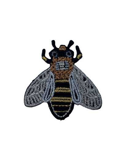 Thermoadhesive Application Patch Marbet Embroidery Black Bee Silver Gold Lurex 4x4 Cm