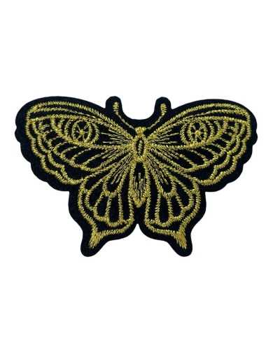 Thermoadhesive Application Marbet Patch Embroidery Lurex Thread Butterfly Black Gold Base 6x4,5 Cm