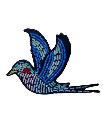 Thermoadhesive Application Patch Marbet Embroidery Lurex Thread Bird Volatile Flight Colored 8x5,5 Cm