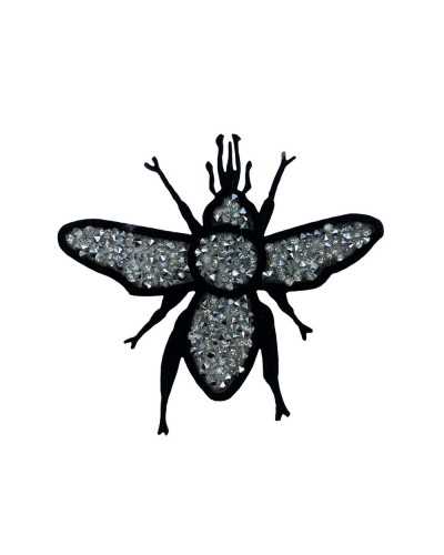 Iron-on Application Patch Fly Design Black Silver Rhinestones 10 Cm