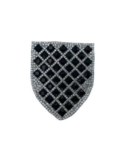 Iron-on Application Patch Shield Stones Strass 70x55 Mm Silver Black