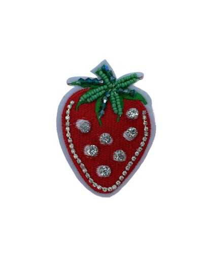 Application Iron-on Patch Strawberry Red Embroidery Beads Rhinestones Cm 8x6