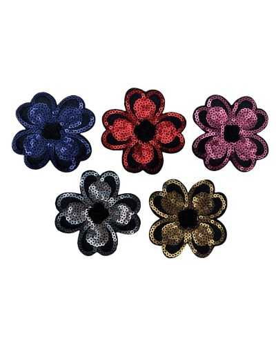 Application Iron-on Patch Black Base Embroidery Flower Sequins 7.5 Cm