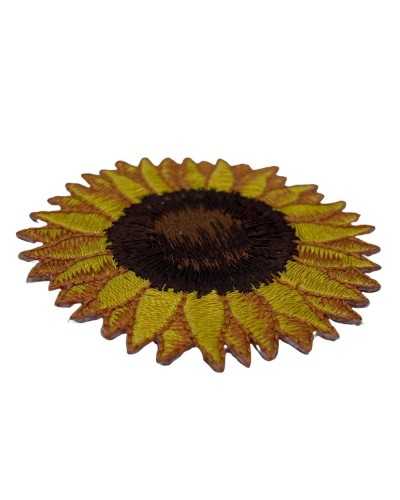 Thermoadhesive Application Patch Embroidery Yellow Brown Sunflower 6 Cm