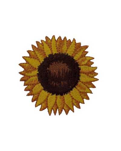 Thermoadhäsiver Aufnäher mit Stickerei, gelb-braune Sonnenblume, 6 cm