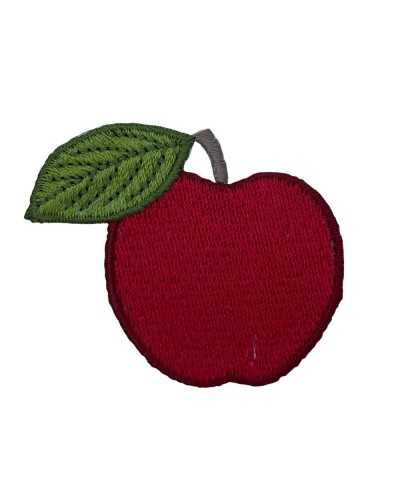 Application Patch Ecusson Thermocollant Tissu Broderie Feuille Vert Pomme Rouge 5x4 Cm