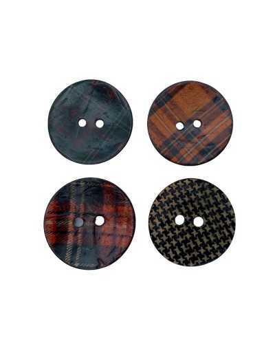 Bouton 2 Trous Noix De Coco Imprimé Tartan Écossais Mm 28