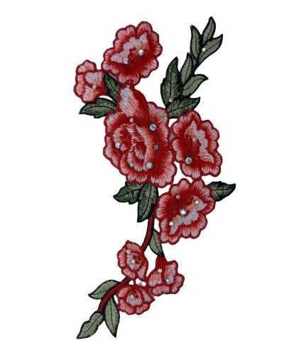 Parche Termoadhesivo Bordado Flor Roja Strass Hilo Brillante 24x11 Cm