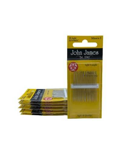 20 Aghi Taglienti Sharps Cucire a Mano Mis. 5 Punta Tre Stelle John James Alti 45 Mm