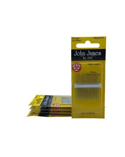 20 Aghi Taglienti Sharps Cucire a Mano Mis. 6 Punta Tre Stelle John James Alti 45 Mm