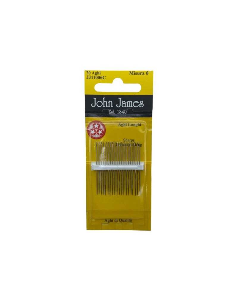 20 Aghi Taglienti Sharps Cucire a Mano Mis. 6 Punta Tre Stelle John James Alti 45 Mm