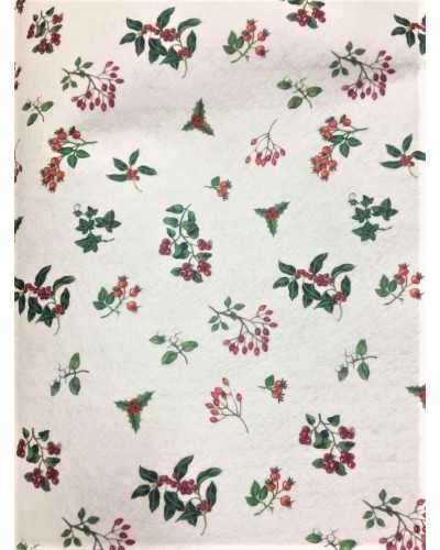 50 cm Christmas Lenci cloth printed on a white background with clover, berries etc. 90 centimeters tall