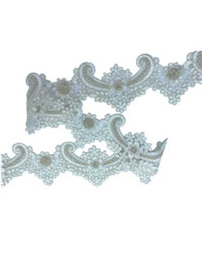 50 Cm Trimmings Macrame Lace Scalloped Edge Cuttable Milk White Gold Lurex High 8 Cm