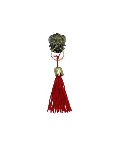 Medallón cabeza de león borla rojo metal accesorios de moda bolsa redonda oro 10 cm de largo