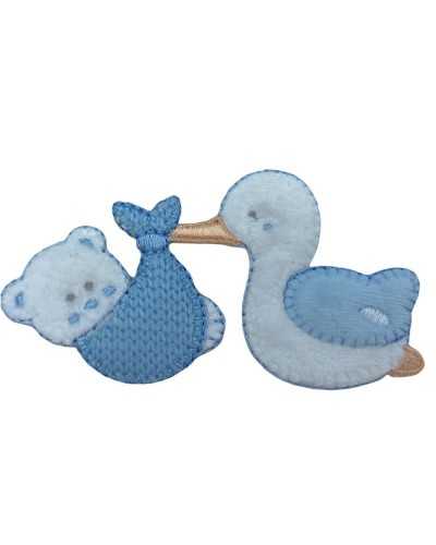 Thermoadhesive Application Embroidery Baby Stork Velvet Bear 9x5 Cm