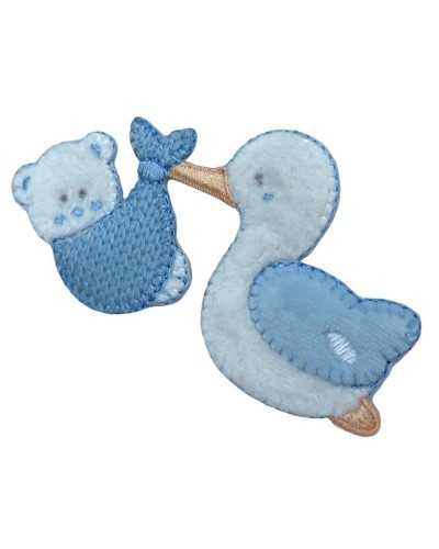 Thermoadhesive Application Embroidery Baby Stork Velvet Bear 15x8 Cm