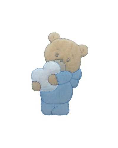 Baby Thermoadhesive Application Embroidery Beige Teddy Bear Embraced Heart 14x9 Cm