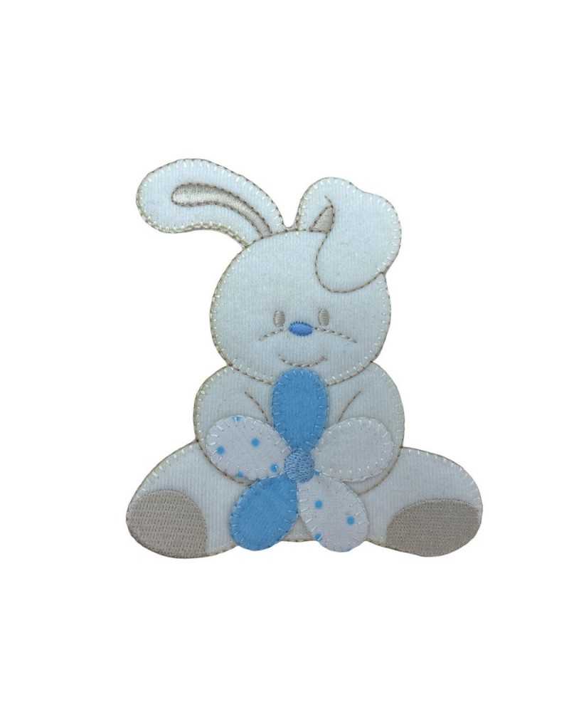 Applicazione FS Toppa Patch Termoadesiva Baby Coniglio Fiore Ricamo  Ciniglia 7x6 Cm