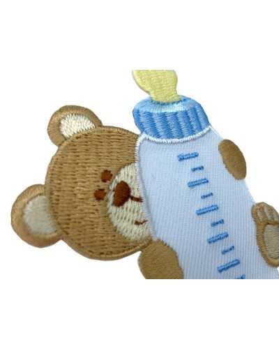 Thermoadhesive Application Embroidered Patch Marbet Baby Baby Bottle Bear 75x62 Mm