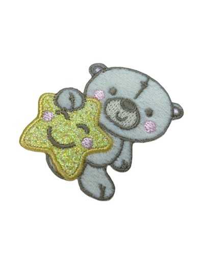 Application Teddy Bear Star Yellow Glitter Cheeks Embroidery Pink 48x50 Mm