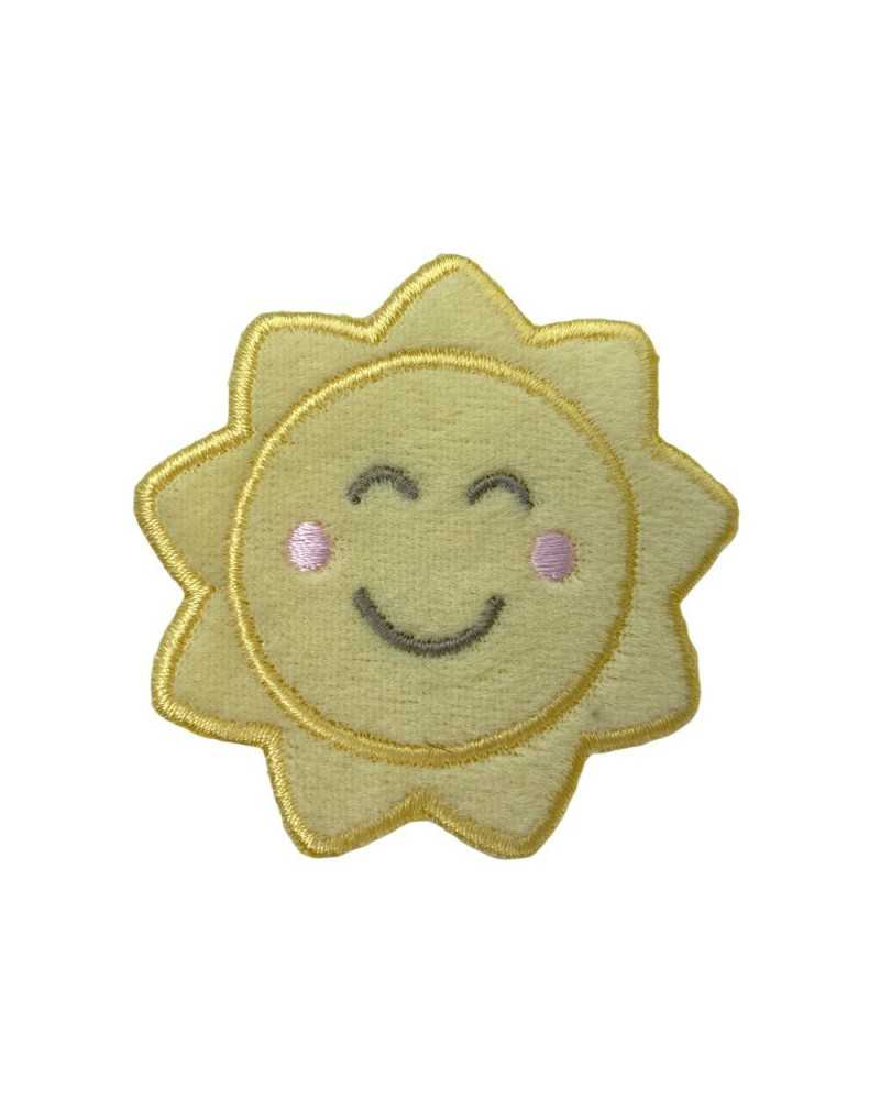 Application Sun Star Yellow Velvet Cheeks Embroidery Smiling 6x6 Cm