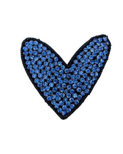 Heart Application Strass Blue Black Beads To Sew 8x8 Cm
