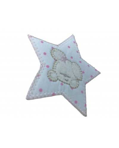 Thermoadhesive Application Patch Embroidery Star Baby Dog Polka Dot Fabric White Base 11 Cm