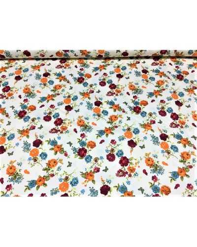 Upholstery fabric 100% pure drill cotton printed Provençal orange flowers with avion border 280 cm high