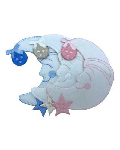 Anwendung: Aufnäher zum Aufbügeln, Baby-Mond, weißer Stern, Schleife, Chenille-Stickerei, 14 x 10 cm
