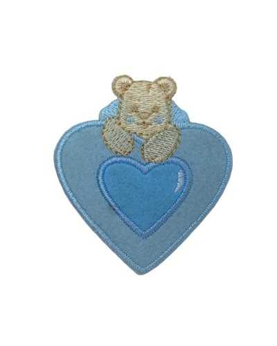 Application Iron-on Patch Embroidery Heart Bear High Cloth 6x5,5 Cm