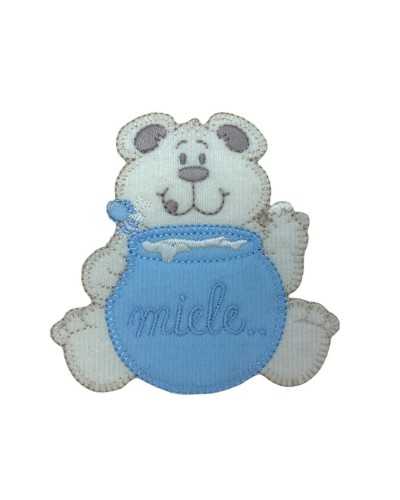 Iron-on Application Velvet Patch Embroidery Teddy Bear Honey Jar Fabric 8 Cm High