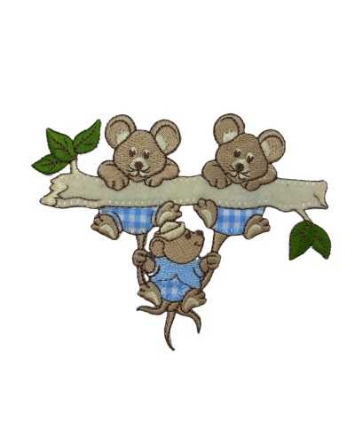 Thermoklebende Applikation Baby-Stickerei Koala Mickey Mouse Zweig Beige Vichy-Stoff 11 x 9 cm