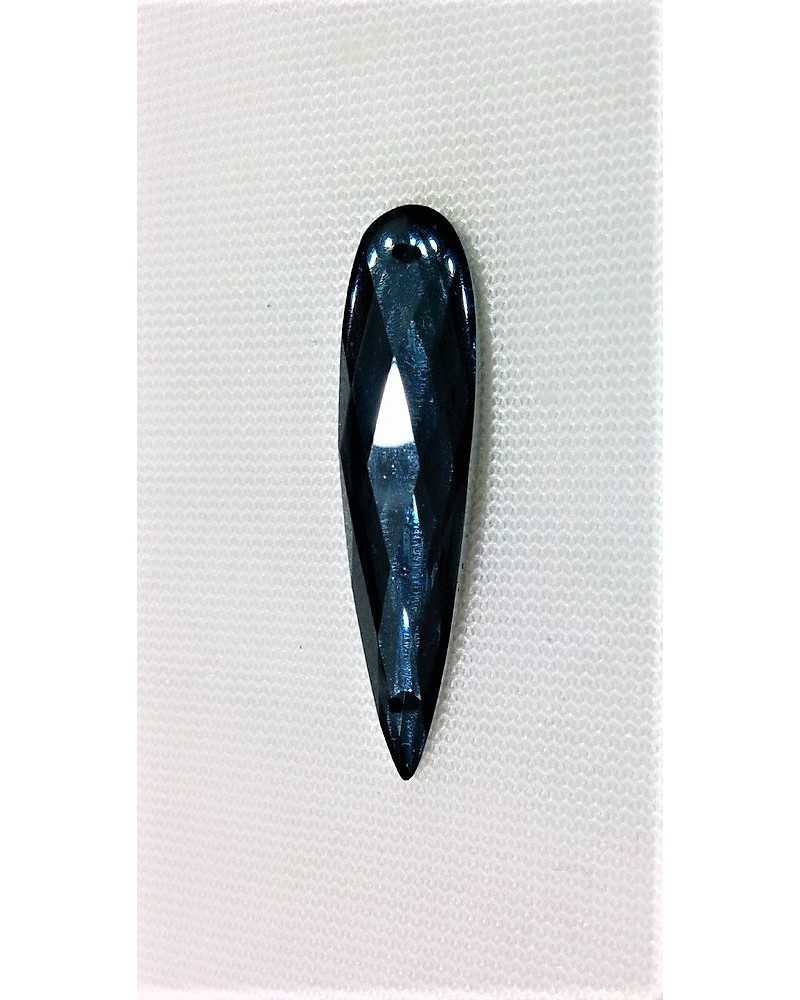 Aufnähstein mit facettierten Tropfenlöchern aus einfarbigem Kunstharz, 35 x 9 mm