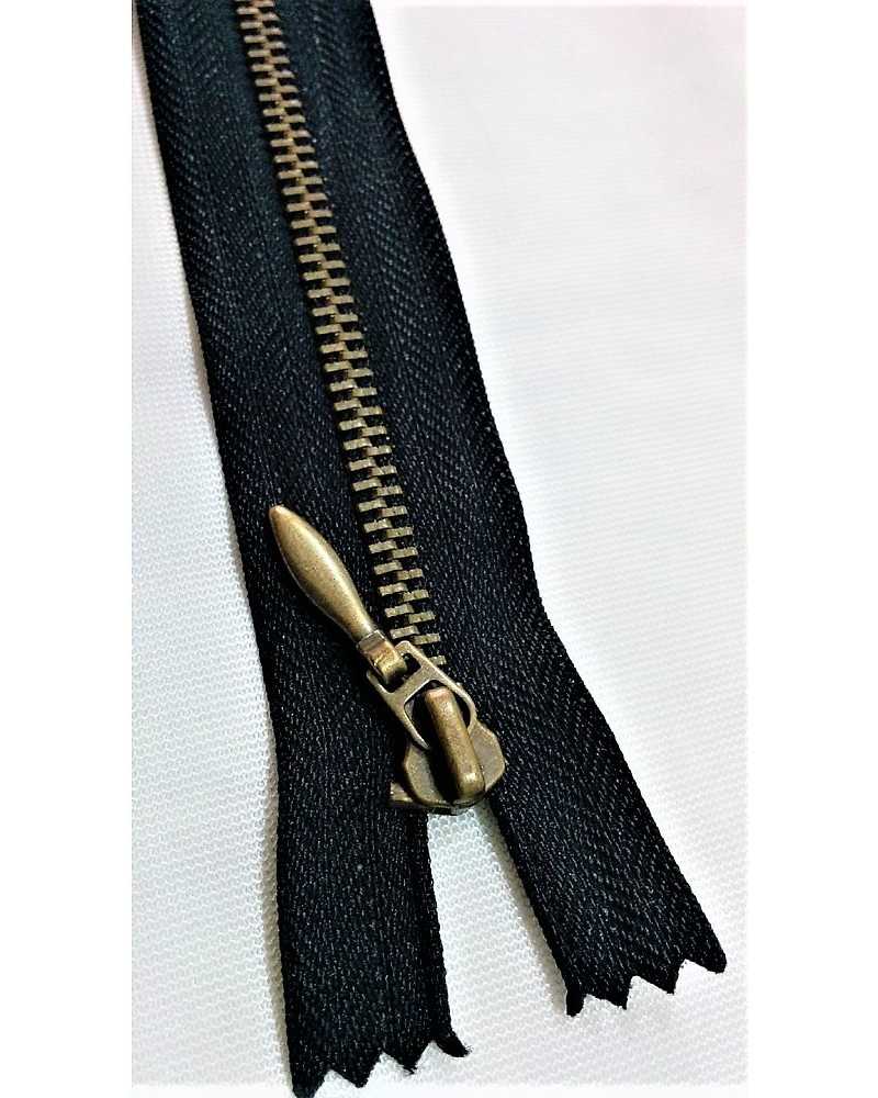 Cerniera chiusura zip lampo metallo brunito fissa per pantaloni gonne borse  catena 4 centimetri 18 colore nero