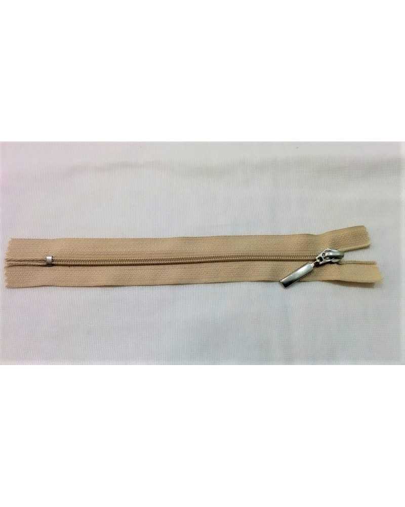 Cierre de cremallera fija de plástico para faldas y pantalones Cadena de 15 cm de 3 cm con tirador de metal beige