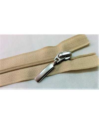 Cierre de cremallera fija de plástico para faldas y pantalones Cadena de 15 cm de 3 cm con tirador de metal beige