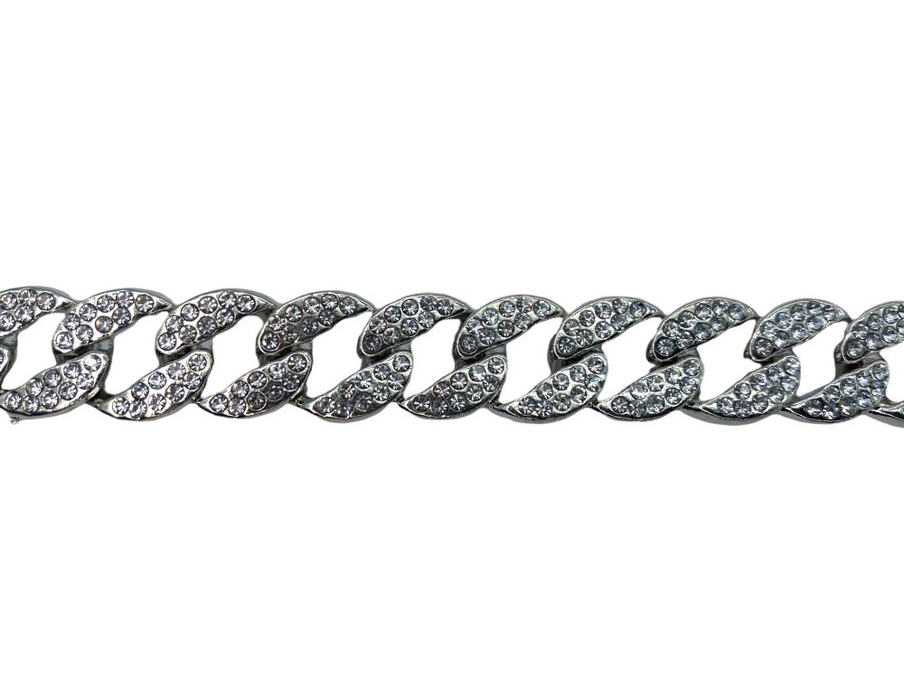 10 Cm Trimmings Jewel Chain Silver Small Rhinestones High 15 Mm