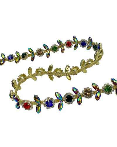 10 Cm Passementerie Strass Bijou Pierres Multicolores Métal Doré Socle 2 Cm De Haut