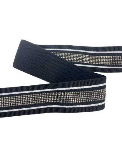 50 Cm Passamaneria Elastico Strass Gallone Molla Nastro Rigato Nero Alto 4 Cm