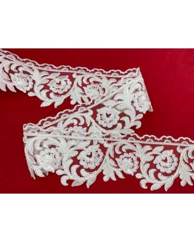 50 Cm Trimmings Lace Tulle Rebrodè Milk White Scalloped Flower 7 Cm High